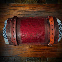 Load image into Gallery viewer, Bedroll for Motorcycles - Generation 2, Alligator Print Leather, On Brown Leather