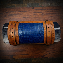 Load image into Gallery viewer, Bedroll for Motorcycles - Generation 2, Alligator Print Leather, On Indian Tan Leather