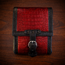 Load image into Gallery viewer, Sissy Bar Bag - Alligator Print Leather, On Black Leather