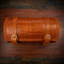 Load image into Gallery viewer, Round Bag for Motorcycles - Alligator Print On Indian Tan Leather