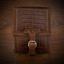 Load image into Gallery viewer, Rear Crash Bar Bag - Alligator Print Leather, On Brown Leather