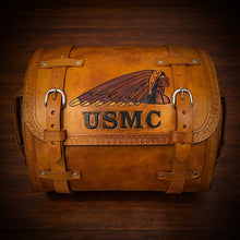 Load image into Gallery viewer, Motorcycle Trunk Bag, Custom Art Fits All Brands of Motorcycles w/ Rear Luggage Rack, Indian Tan