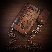 Load image into Gallery viewer, Long Biker Leather Wallet with Chain 
- Custom Art, Brown