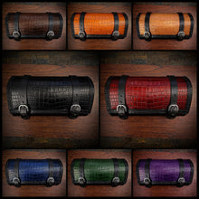 Load image into Gallery viewer, Round Bag for Motorcycles - Alligator Print On Black Leather
