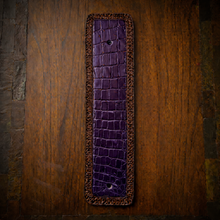 Load image into Gallery viewer, Front Fender Bib, Multiple Colors Of Alligator Print Leather, On Brown Leather, Made To Fit Any Bike
