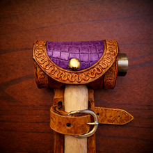 Load image into Gallery viewer, Ball Peen Hammer Carrier for Motorcycles, Alligator Print Leather On Indian Tan Leather
