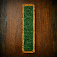 Load image into Gallery viewer, Front Fender Bib, Multiple Colors Of Alligator Print Leather, On Indian Tan Leather, Made To Fit Any Bike