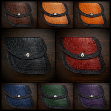 Load image into Gallery viewer, Swing Arm Bag - Fits Indian Scout &amp; Chief Models, With Alligator Print, On Black Leather