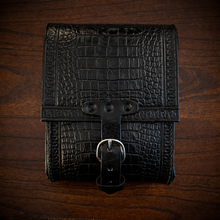 Load image into Gallery viewer, Sissy Bar Bag - Alligator Print Leather, On Black Leather