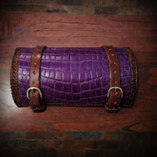 Load image into Gallery viewer, Round Bag for Motorcycles - Alligator Print On Brown Leather