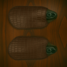 Load image into Gallery viewer, Leather Covered Handlebar Hand Guards Custom Colors Alligator Print