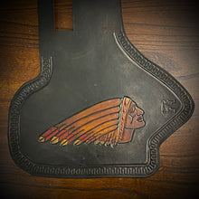 Load image into Gallery viewer, Heat Shield - Native Warbonnet Art, With Pouch, Fits Indian Chief, Chieftain, Springfield, Vintage and Roadmaster - Black