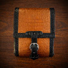 Load image into Gallery viewer, Sissy Bar Bag - Alligator Print Leather, On Black Leather