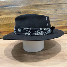 Load image into Gallery viewer, Folded Crown Fedora, Black Felt, Black Bandana