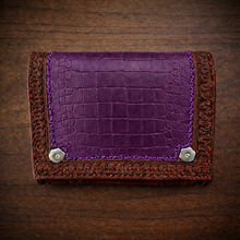 Load image into Gallery viewer, Motorcycle Handlebar Bag - Alligator Print With Different Colors To Choose , On Brown Leather, Customized To Fit Any Bike