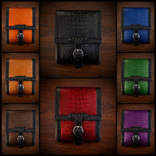 Load image into Gallery viewer, Sissy Bar Bag - Alligator Print Leather, On Black Leather