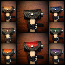 Load image into Gallery viewer, Ball Peen Hammer Carrier for Motorcycles, Alligator Print Leather On Black Leather