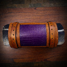 Load image into Gallery viewer, Bedroll for Motorcycles - Generation 2, Alligator Print Leather, On Indian Tan Leather