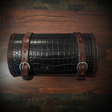 Load image into Gallery viewer, Round Bag for Motorcycles - Alligator Print On Brown Leather