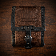 Load image into Gallery viewer, Sissy Bar Bag - Alligator Print Leather, On Black Leather