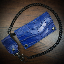 Load image into Gallery viewer, Long Biker Leather Wallet with Chain - Embossed Alligator Leather, Create Your Own