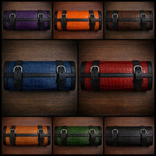 Load image into Gallery viewer, Tool Bag for Motorcycles - Alligator Print Leather, On Black Leather