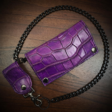 Load image into Gallery viewer, Long Biker Leather Wallet with Chain - Embossed Alligator Leather, Create Your Own