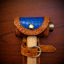 Load image into Gallery viewer, Ball Peen Hammer Carrier for Motorcycles, Alligator Print Leather On Indian Tan Leather