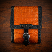 Load image into Gallery viewer, Sissy Bar Bag - Alligator Print Leather, On Black Leather