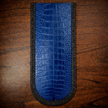 Load image into Gallery viewer, Fender Bib - Choice Of Alligator Print Leather Color, On Black Leather, Made To Fit Any Bike
