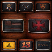 Load image into Gallery viewer, Belt Buckle Custom Art On Black Leather