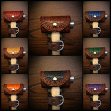 Load image into Gallery viewer, Ball Peen Hammer Carrier for Motorcycles, Alligator Print Leather On Brown Leather