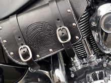 Load image into Gallery viewer, Heat Shield - Custom Art, Double Pouch, Metal Studs, &amp; Suede Backing, You Choose the Color of Stitching- Fits Indian Chief, Chieftain, Springfield and Roadmaster