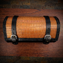 Load image into Gallery viewer, Round Bag for Motorcycles - Alligator Print On Black Leather