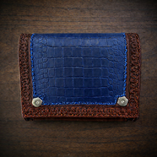 Load image into Gallery viewer, Motorcycle Handlebar Bag - Alligator Print With Different Colors To Choose , On Brown Leather, Customized To Fit Any Bike
