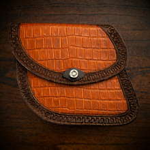 Load image into Gallery viewer, Swing Arm Bag - Fits Indian Scout &amp; Chief Models, With Alligator Print, On Brown Leather