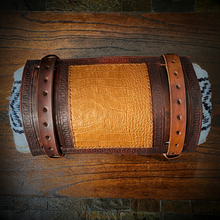 Load image into Gallery viewer, Bedroll for Motorcycles - Generation 2, Alligator Print Leather, On Brown Leather