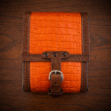 Load image into Gallery viewer, Rear Crash Bar Bag - Alligator Print Leather, On Brown Leather