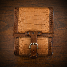 Load image into Gallery viewer, Rear Crash Bar Bag - Alligator Print Leather, On Brown Leather