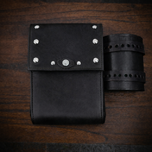 Load image into Gallery viewer, Sissy Bar Bag w/ Fuel Bottle/Cup Holder - W/ Dome Studs, Custom Art, Black