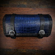 Load image into Gallery viewer, Round Bag for Motorcycles - Alligator Print On Black Leather