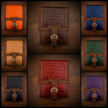 Load image into Gallery viewer, Rear Crash Bar Bag - Alligator Print Leather, On Brown Leather