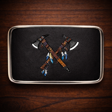 Load image into Gallery viewer, Belt Buckle Custom Art On Black Leather