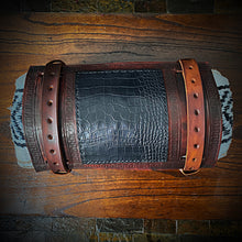 Load image into Gallery viewer, Bedroll for Motorcycles - Generation 2, Alligator Print Leather, On Brown Leather