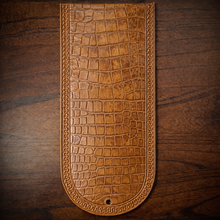 Load image into Gallery viewer, Fender Bib - Choice Of Alligator Print Leather Color, On Indian Tan Leather, Made To Fit Any Bike