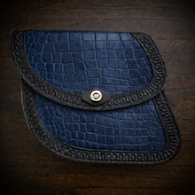 Load image into Gallery viewer, Swing Arm Bag - Fits Indian Scout &amp; Chief Models, With Alligator Print, On Black Leather