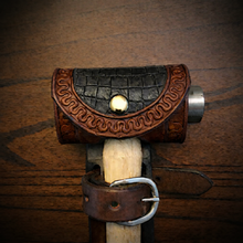 Load image into Gallery viewer, Ball Peen Hammer Carrier for Motorcycles, Alligator Print Leather On Brown Leather