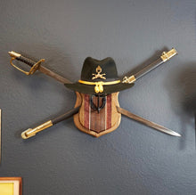 Load image into Gallery viewer, Wood &amp; Metal Cavalry Hat, Spurs &amp; Saber Rack