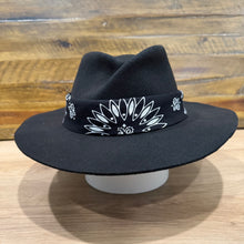 Load image into Gallery viewer, Folded Crown Fedora, Black Felt, Black Bandana