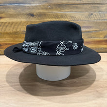 Load image into Gallery viewer, Folded Crown Fedora, Black Felt, Black Bandana